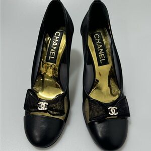 Chanel Bow Tie CC Leather Pumps Black Women’s EU 36.5/US 6.5